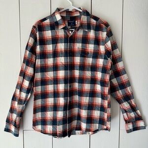 United by Blue Plaid Flannel Shirt Sz M Teal Blue Orange Cream
